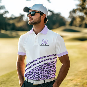 Purple leopard white Mens golf polo shirts custom name golf tops for mens, unique golf gifts NQS9362