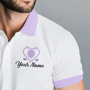 Purple leopard white Mens golf polo shirts custom name golf tops for mens, unique golf gifts NQS9362