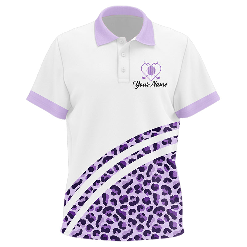 Purple leopard white Kid golf polo shirts custom name golf tops for Kid, unique golf gifts NQS9362