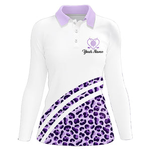 Purple leopard white Women golf polo shirt custom name golf tops for ladies, unique golf gifts NQS9362