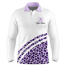 Load image into Gallery viewer, Purple leopard white Mens golf polo shirts custom name golf tops for mens, unique golf gifts NQS9362