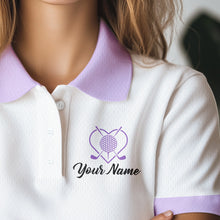 Load image into Gallery viewer, Purple leopard white Women golf polo shirt custom name golf tops for ladies, unique golf gifts NQS9362