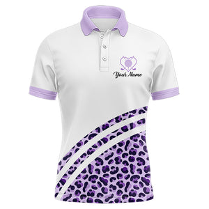 Purple leopard white Mens golf polo shirts custom name golf tops for mens, unique golf gifts NQS9362