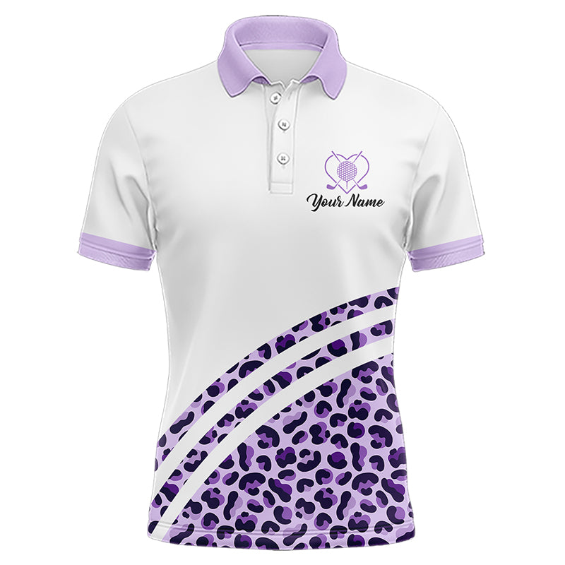 Purple leopard white matching golf shirt for couples custom his and her golf tops, unique golf gifts NQS9362