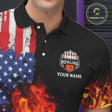 Load image into Gallery viewer, American Flag Flame bowling polo, quarter zip shirts for Men Custom patriotic team bowling jerseys NQS11432