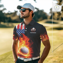 Load image into Gallery viewer, American Flag Flame Golf Polo shirts for Men Custom patriotic team Golf jerseys, mens golf outfit NQS11433