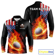 Load image into Gallery viewer, American Flag Flame Golf Polo shirts for Men Custom patriotic team Golf jerseys, mens golf outfit NQS11433