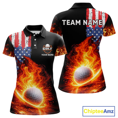 American Flag Flame Golf Polo shirts for Women Custom patriotic team Golf jerseys, ladies golf outfit NQS11433