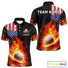 Load image into Gallery viewer, American Flag Flame Golf Polo shirts for Men Custom patriotic team Golf jerseys, mens golf outfit NQS11433