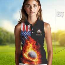 Load image into Gallery viewer, American Flag Flame Ladies sleeveless golf tops Custom patriotic team Golf jersey, ladies golf outfit NQS11433