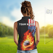 Load image into Gallery viewer, American Flag Flame Ladies sleeveless golf tops Custom patriotic team Golf jersey, ladies golf outfit NQS11433