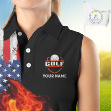 Load image into Gallery viewer, American Flag Flame Ladies sleeveless golf tops Custom patriotic team Golf jersey, ladies golf outfit NQS11433