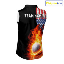 Load image into Gallery viewer, American Flag Flame Ladies sleeveless golf tops Custom patriotic team Golf jersey, ladies golf outfit NQS11433