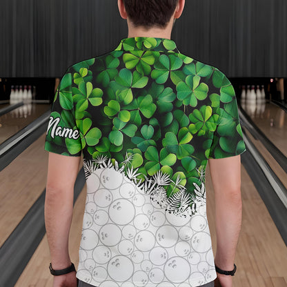 Bowling Shirts For Men custom Green clover white bowling camo St Patrick Day Bowling attire for mens NQS9501