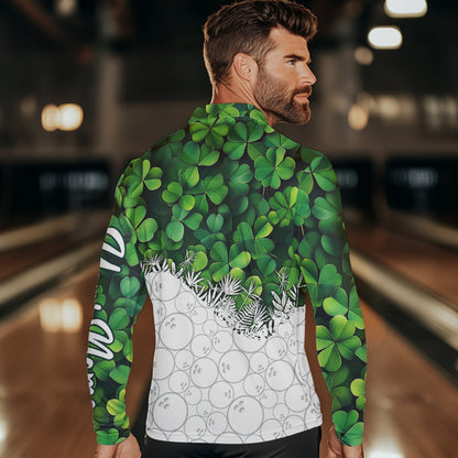 Bowling Shirts For Men custom Green clover white bowling camo St Patrick Day Bowling attire for mens NQS9501