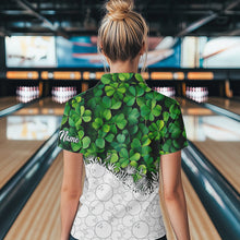 Load image into Gallery viewer, Women Bowling Shirts custom Green clover white bowling camo St Patrick Day Bowling attire for ladies NQS9501