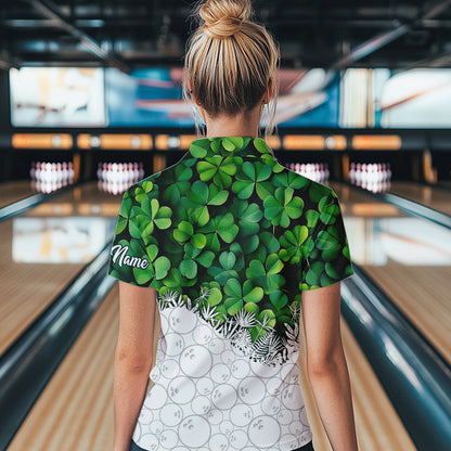 Women Bowling Shirts custom Green clover white bowling camo St Patrick Day Bowling attire for ladies NQS9501