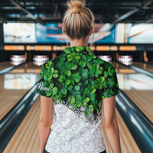 Load image into Gallery viewer, Women Bowling Shirts custom Green clover white bowling camo St Patrick Day Bowling attire for ladies NQS9501