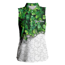 Load image into Gallery viewer, Women Sleeveless Polos custom Green clover white bowling camo St Patrick Day Bowling attire for ladies NQS9501