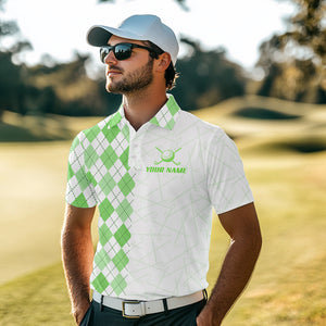 Green argyle pattern Mens golf polo shirts custom peace love golf team jerseys, golf attire for men NQS9505