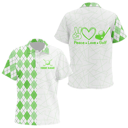 Green argyle pattern Kid Golf Polo Shirts custom peace love golf team jerseys, golf attire for Kid NQS9505