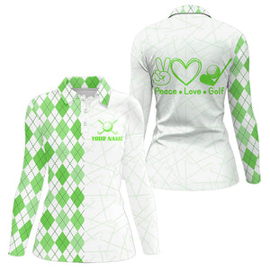 Green argyle pattern Women Golf Polo Shirt custom peace love golf team jerseys, golf attire for women NQS9505