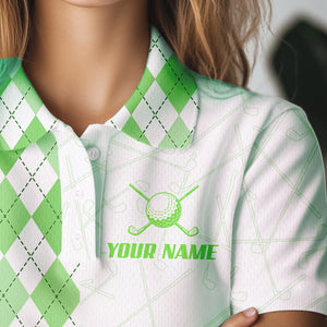 Green argyle pattern Women Golf Polo Shirt custom peace love golf team jerseys, golf attire for women NQS9505