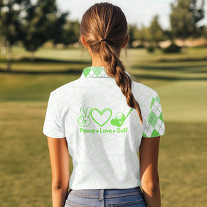 Green argyle pattern Women Golf Polo Shirt custom peace love golf team jerseys, golf attire for women NQS9505