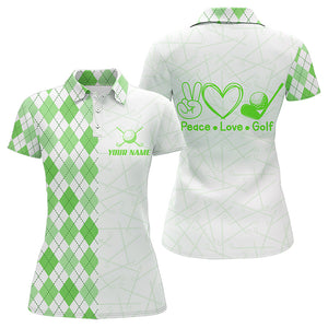 Green argyle pattern Women Golf Polo Shirt custom peace love golf team jerseys, golf attire for women NQS9505