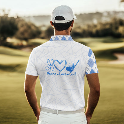 Blue argyle pattern Mens golf polo shirts custom peace love golf team jerseys, golf attire for men NQS9506