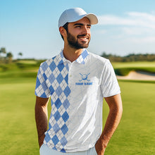 Load image into Gallery viewer, Blue argyle pattern Mens golf polo shirts custom peace love golf team jerseys, golf attire for men NQS9506