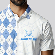 Load image into Gallery viewer, Blue argyle pattern Mens golf polo shirts custom peace love golf team jerseys, golf attire for men NQS9506