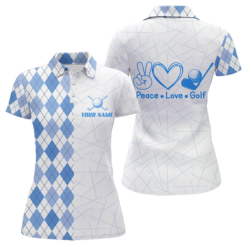 Blue argyle pattern Women Golf Polo Shirt custom peace love golf team jerseys, golf attire for women NQS9506