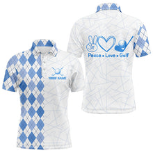 Load image into Gallery viewer, Blue argyle pattern Mens golf polo shirts custom peace love golf team jerseys, golf attire for men NQS9506