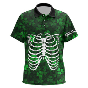 Green shamrock pattern Skeleton Kid Golf Polo Shirts custom St Patrick Day golf attire for kid NQS9513