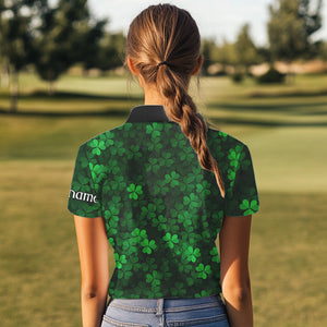 Green shamrock pattern Skeleton Women golf polo shirt custom St Patrick Day golf attire for ladies NQS9513