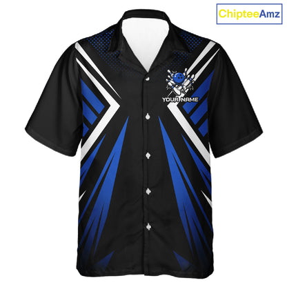 Black and Blue Flame Button-up bowling shirts, Team Bowling Jersey Custom bowling attire NQS11634