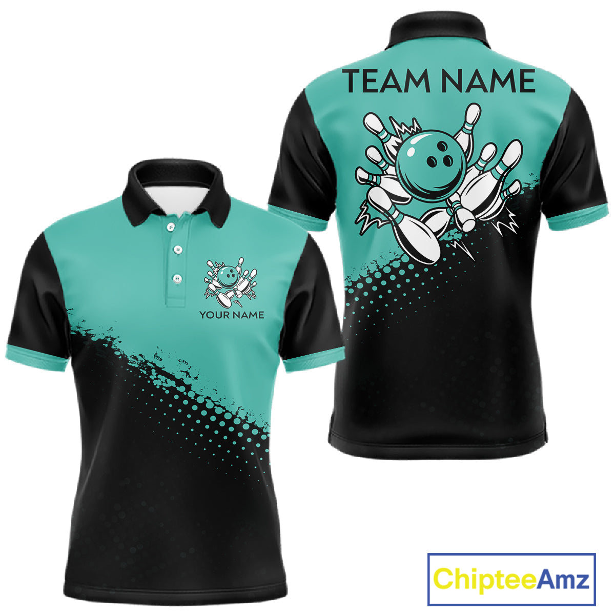 Black and Turquoise Retro Bowling Shirts For Men, Vintage Team Bowling Shirts Custom NQS11635