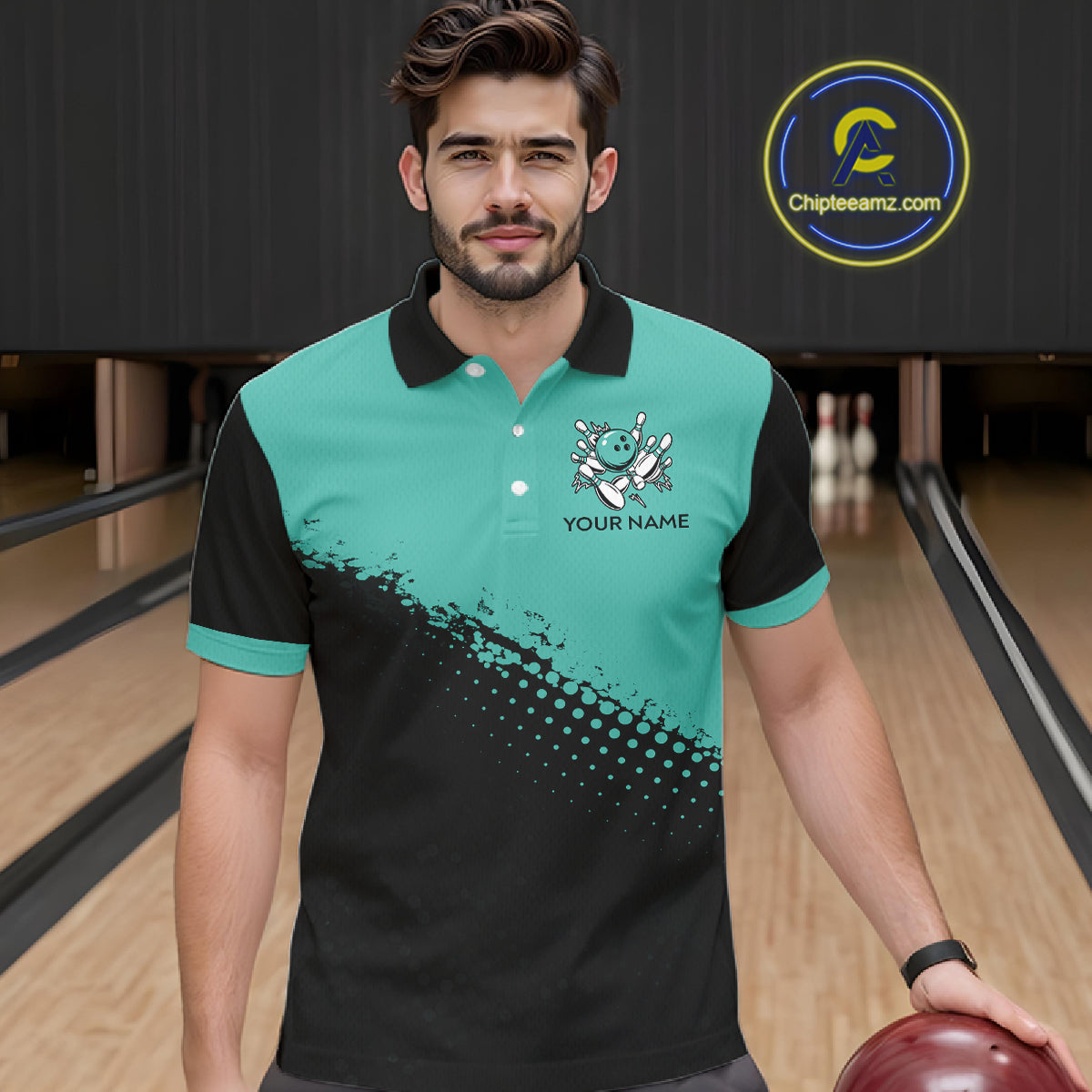 Black and Turquoise Retro Bowling Shirts For Men, Vintage Team Bowling Shirts Custom NQS11635