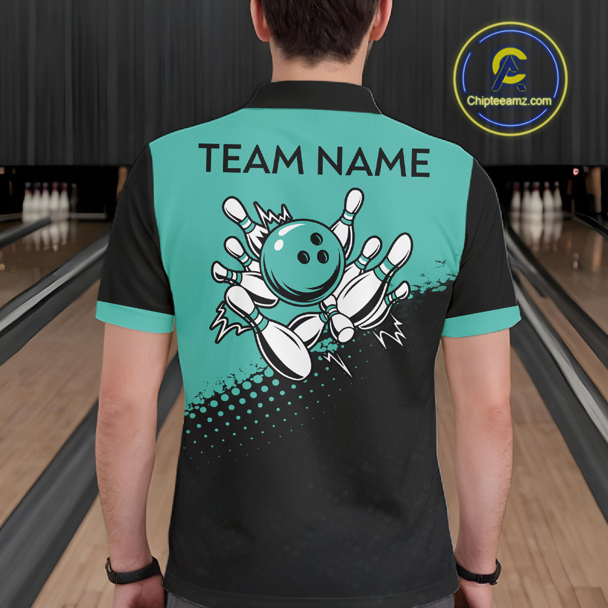 Black and Turquoise Retro Bowling Shirts For Men, Vintage Team Bowling Shirts Custom NQS11635