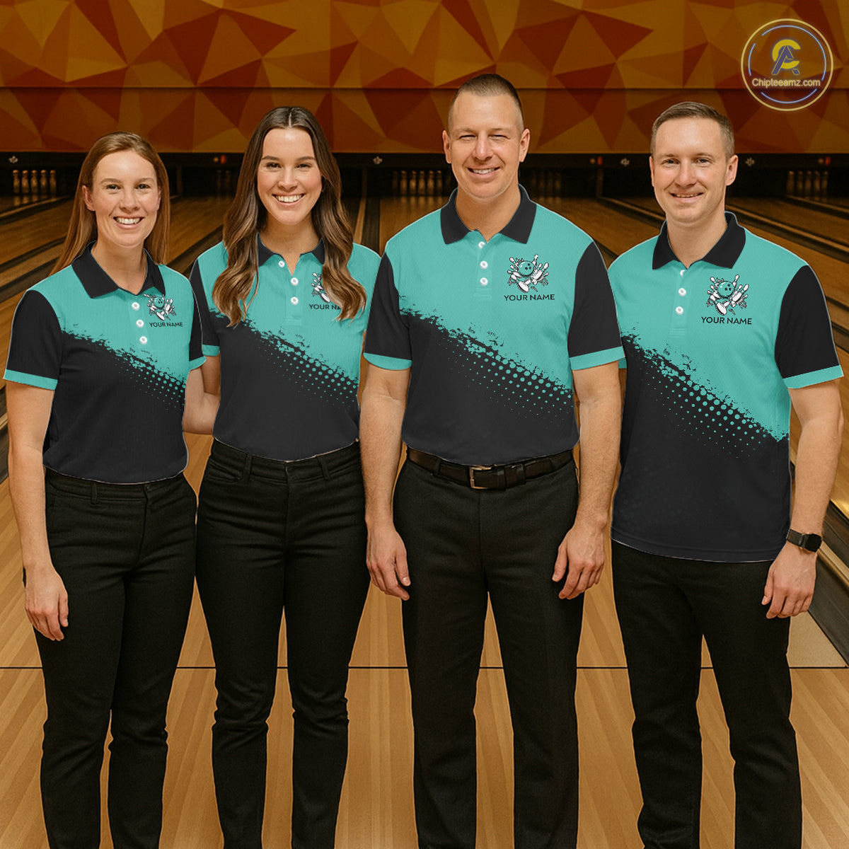 Black and Turquoise Retro Bowling Shirts For Women, Vintage Team Bowling Shirts Custom NQS11635