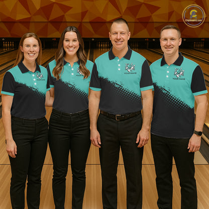Black and Turquoise Retro Bowling Shirts For Women, Vintage Team Bowling Shirts Custom NQS11635