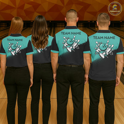 Black and Turquoise Retro Bowling Shirts For Women, Vintage Team Bowling Shirts Custom NQS11635