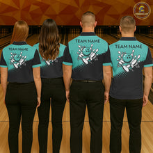 Load image into Gallery viewer, Black and Turquoise Retro Bowling Shirts For Women, Vintage Team Bowling Shirts Custom NQS11635