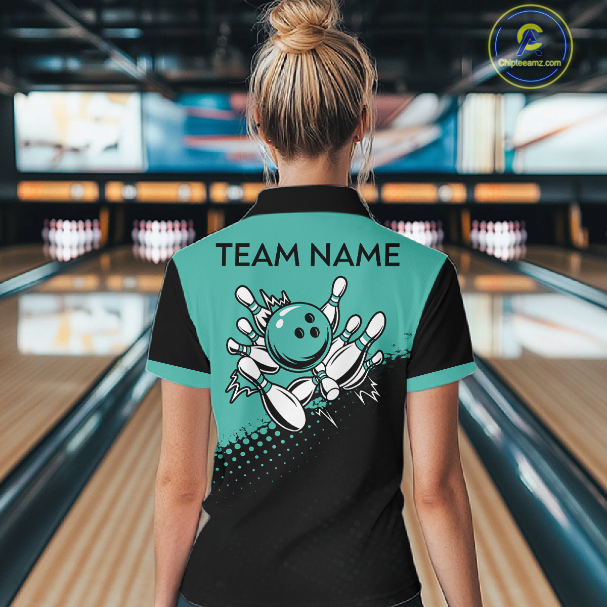 Black and Turquoise Retro Bowling Shirts For Women, Vintage Team Bowling Shirts Custom NQS11635