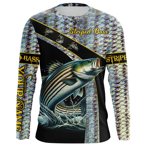 Striped Bass fishing scales UV protection Custom long sleeve fishing shirts, Striper fishing jerseys NQS4891