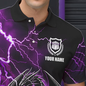 Personalized Black And Purple Thunder Lightning Dragon Bowling Shirts For Men, Bowling Team Uniform NQS9666