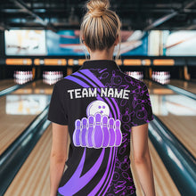 Load image into Gallery viewer, Black Women bowling shirts Custom Purple neon team league bowling jerseys, gifts for bowlers NQS9667