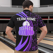 Load image into Gallery viewer, Black Mens bowling shirts Custom Purple neon team league bowling jerseys, gifts for bowlers NQS9667