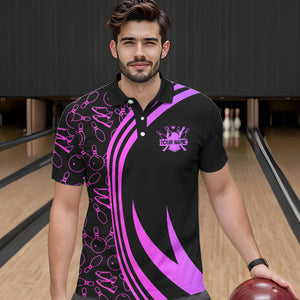 Black Mens bowling shirts Custom Pink neon team league bowling jerseys, gifts for bowlers NQS9668